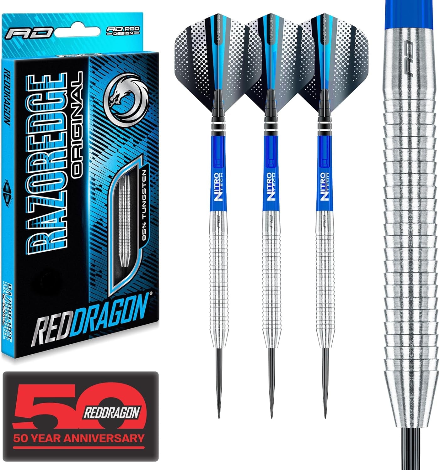 Razor Edge Original Tungsten Professional Darts Set with Flights and Nitrotech Shafts (Stems)