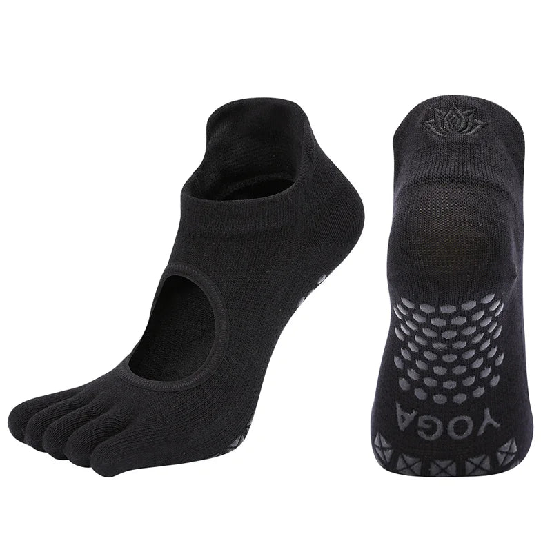Ladies Breathable Yoga Socks with Grips Non-Slip Five Finger Pilates Socks for Women Backless Ballet Dance Fitness Toe Socks