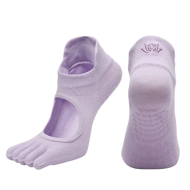 Ladies Breathable Yoga Socks with Grips Non-Slip Five Finger Pilates Socks for Women Backless Ballet Dance Fitness Toe Socks