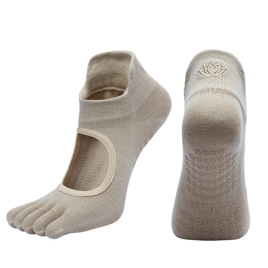 Ladies Breathable Yoga Socks with Grips Non-Slip Five Finger Pilates Socks for Women Backless Ballet Dance Fitness Toe Socks