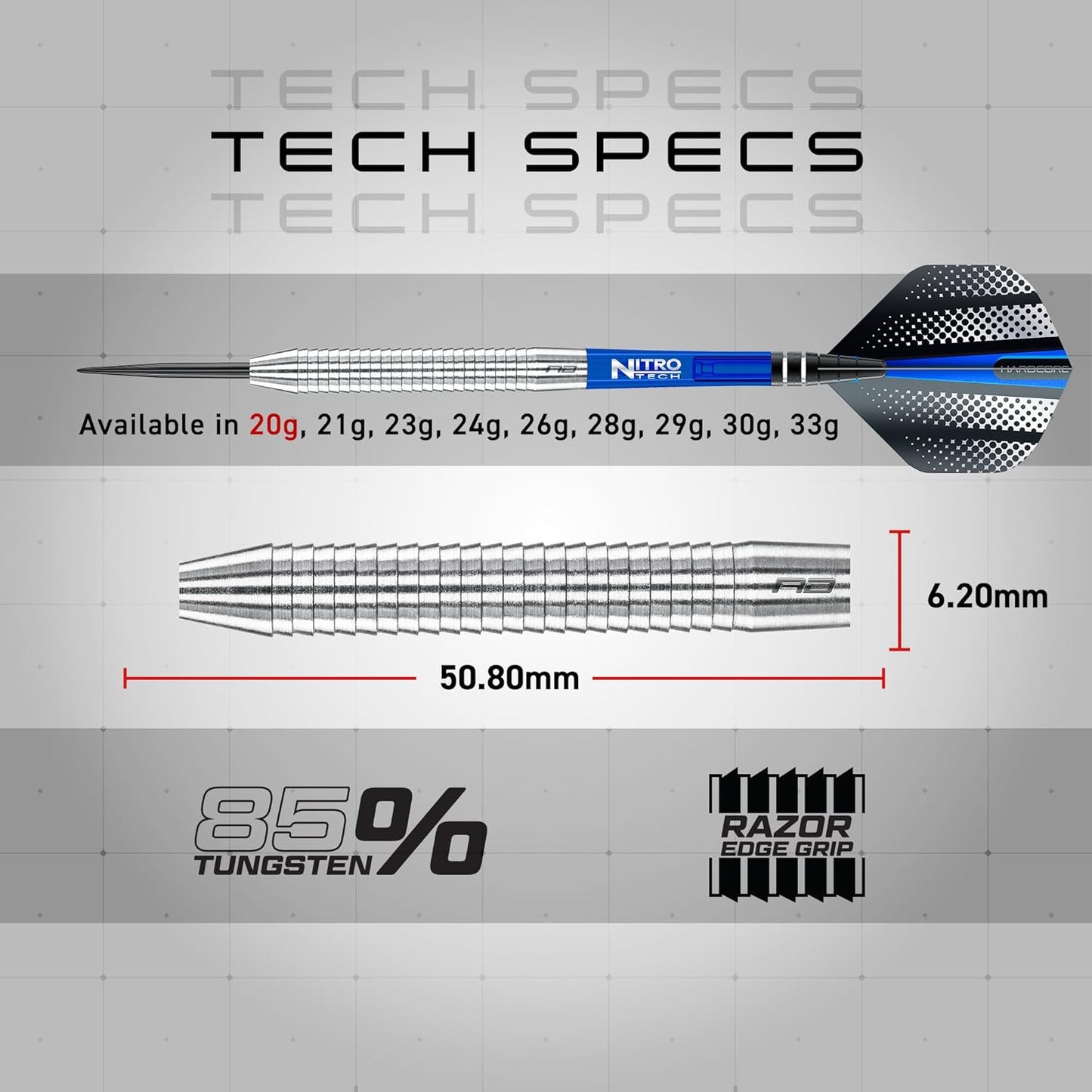 Razor Edge Original Tungsten Professional Darts Set with Flights and Nitrotech Shafts (Stems)