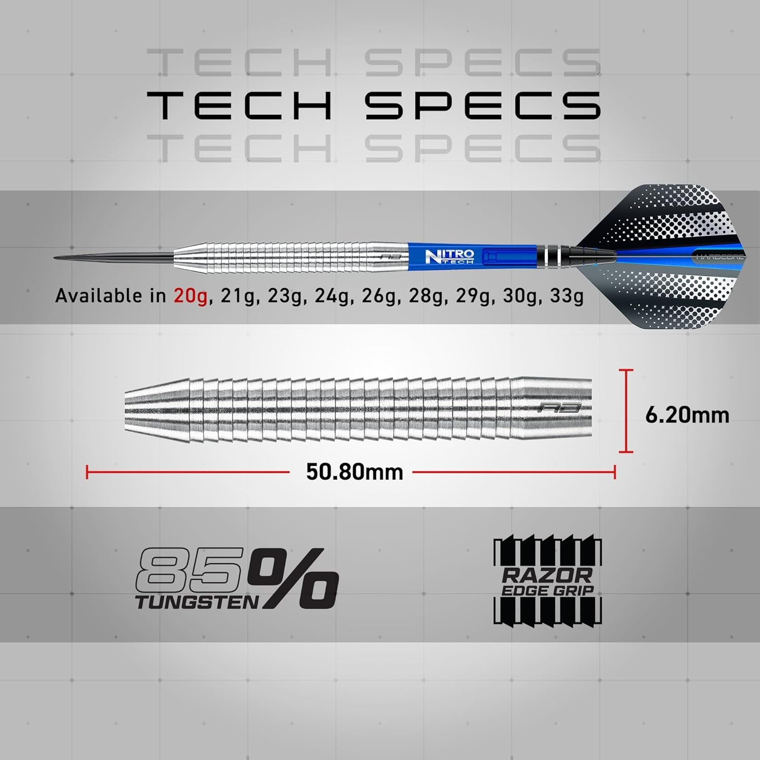 Razor Edge Original Tungsten Professional Darts Set with Flights and Nitrotech Shafts (Stems)