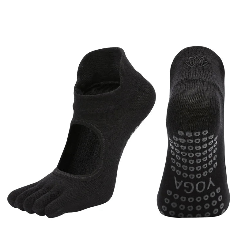 Ladies Breathable Yoga Socks with Grips Non-Slip Five Finger Pilates Socks for Women Backless Ballet Dance Fitness Toe Socks