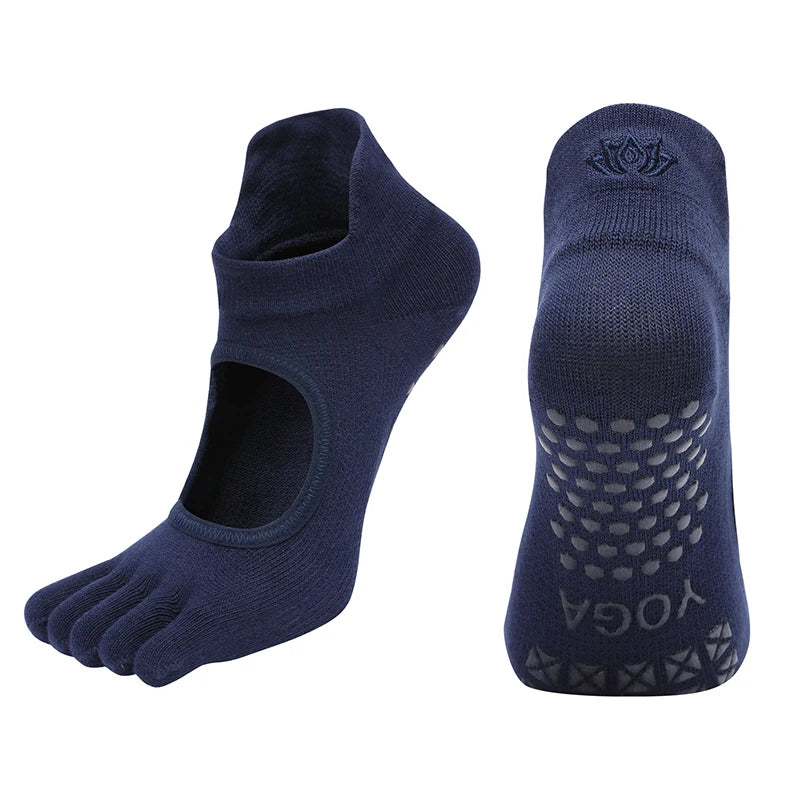 Ladies Breathable Yoga Socks with Grips Non-Slip Five Finger Pilates Socks for Women Backless Ballet Dance Fitness Toe Socks