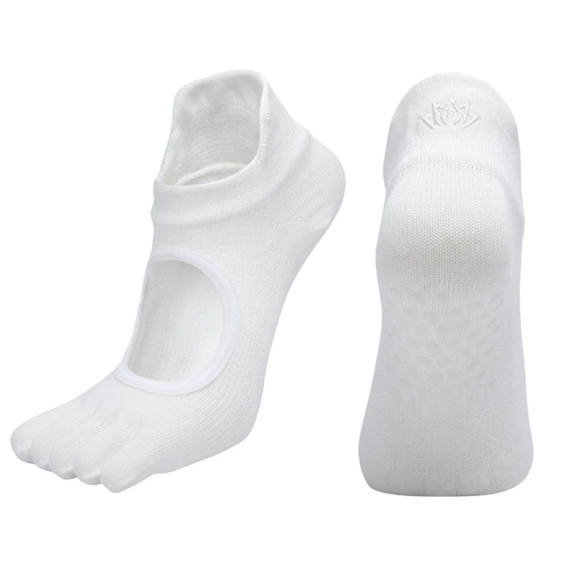 Ladies Breathable Yoga Socks with Grips Non-Slip Five Finger Pilates Socks for Women Backless Ballet Dance Fitness Toe Socks