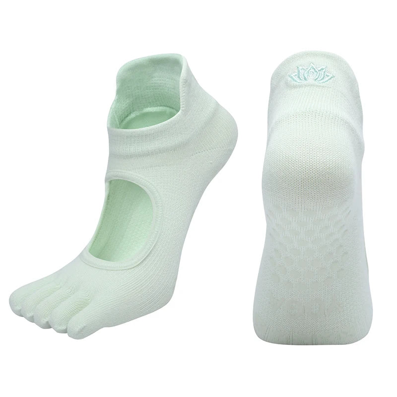 Ladies Breathable Yoga Socks with Grips Non-Slip Five Finger Pilates Socks for Women Backless Ballet Dance Fitness Toe Socks