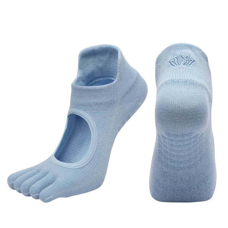 Ladies Breathable Yoga Socks with Grips Non-Slip Five Finger Pilates Socks for Women Backless Ballet Dance Fitness Toe Socks