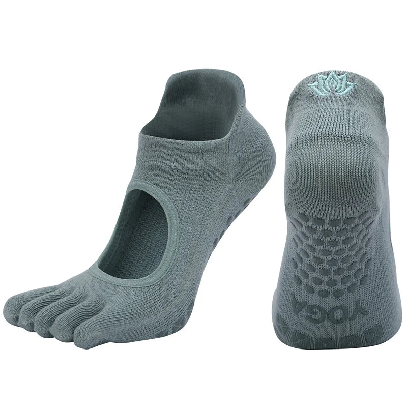 Ladies Breathable Yoga Socks with Grips Non-Slip Five Finger Pilates Socks for Women Backless Ballet Dance Fitness Toe Socks