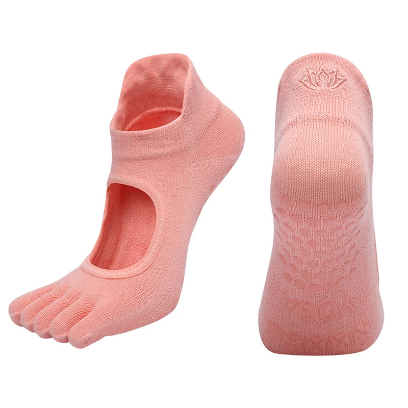 Ladies Breathable Yoga Socks with Grips Non-Slip Five Finger Pilates Socks for Women Backless Ballet Dance Fitness Toe Socks