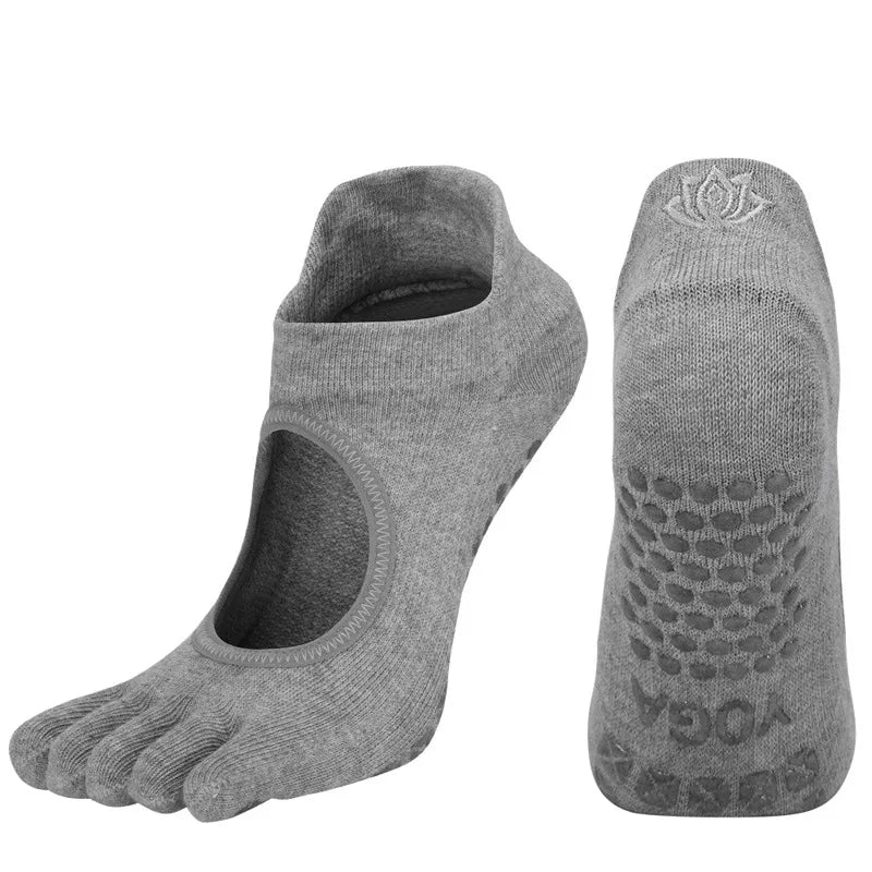 Ladies Breathable Yoga Socks with Grips Non-Slip Five Finger Pilates Socks for Women Backless Ballet Dance Fitness Toe Socks